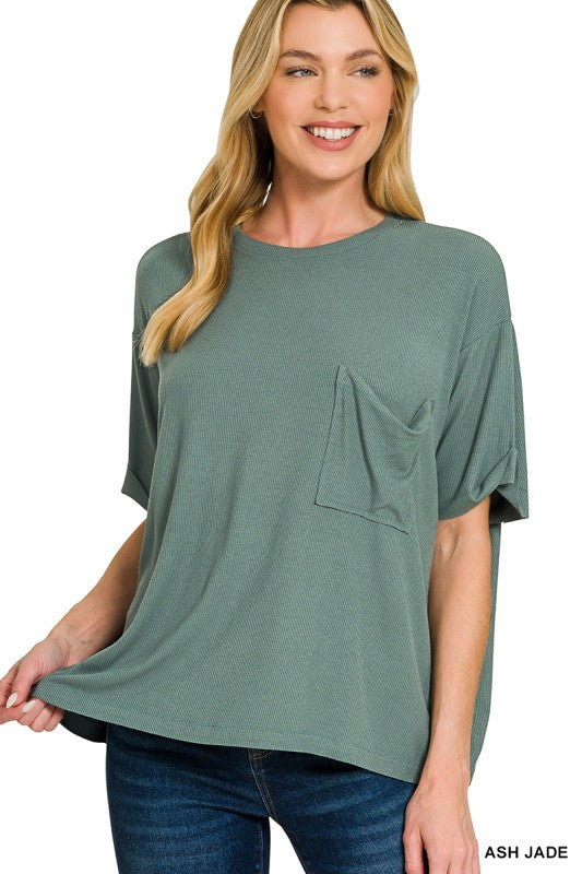 Oversized Ribbed Top- Jade