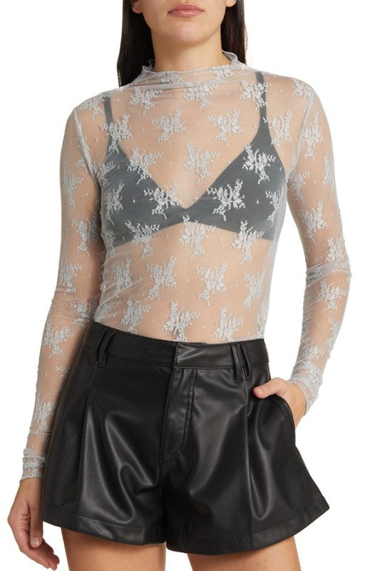 Grey Lace Top
