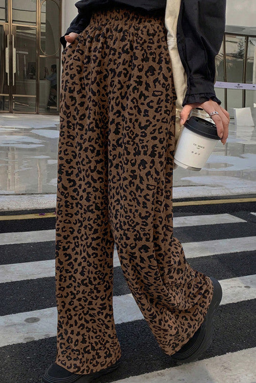High Waist Loose Leopard Pants