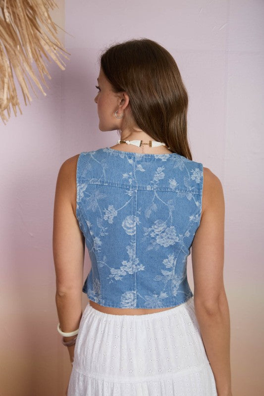 Floral Denim Vest