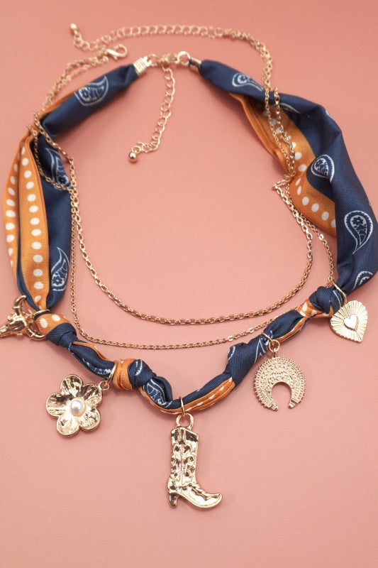 Blue & Gold Scarf Necklace