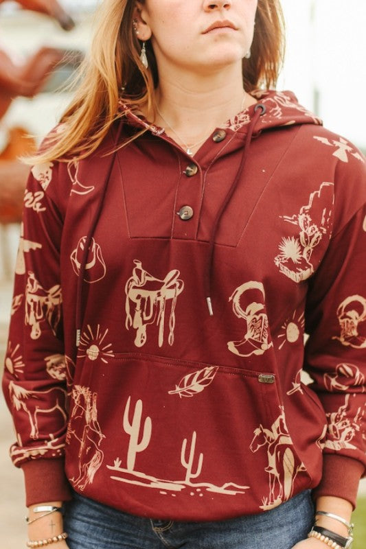 Burgundy Western Hoodie
