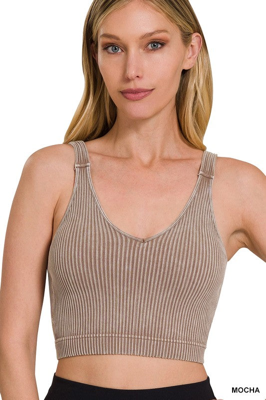 Mocha Ribbed Tank Crop