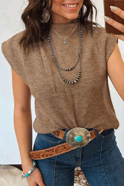 Knit Mock Neck Short Sleeve Sweater