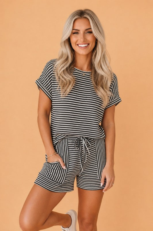 Black Texted Striped Set