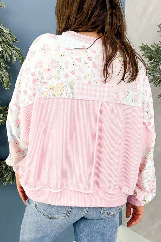 Pink Floral Patchwork Sweatshirt