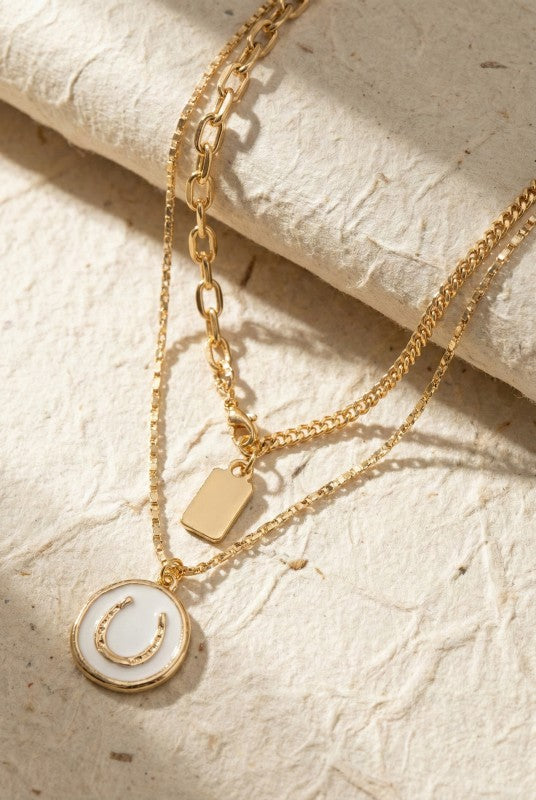 White Horse Shoe Necklace