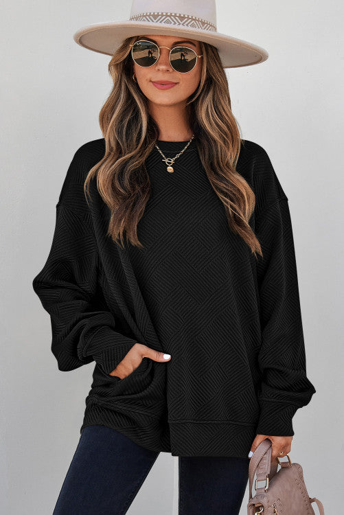 Black Pocket Drop Shoulder Pullover