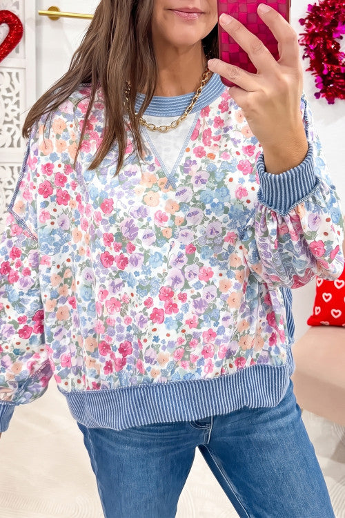 Floral Ribbed Long Sleeve