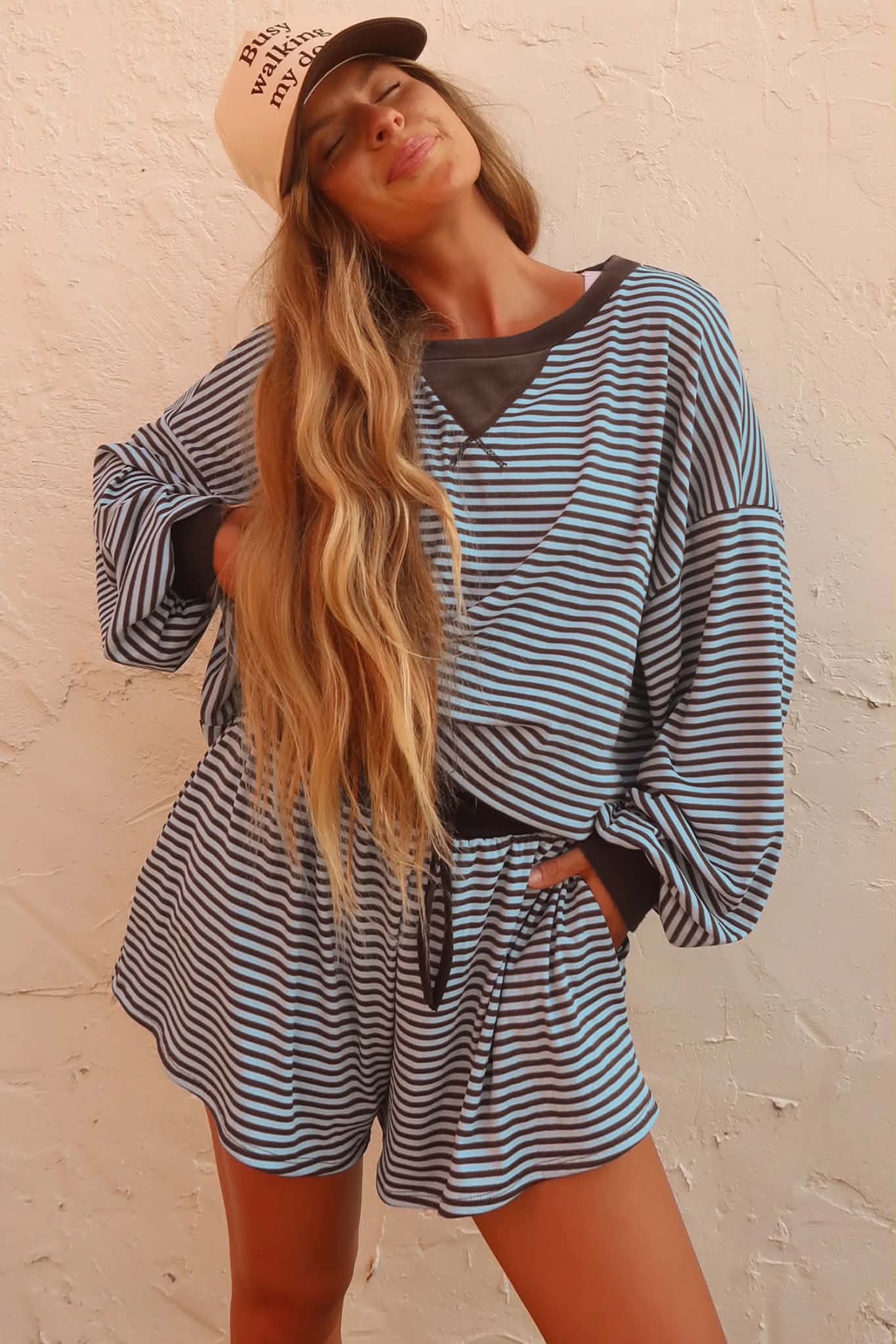 Brown Oversized 2pc Striped Set
