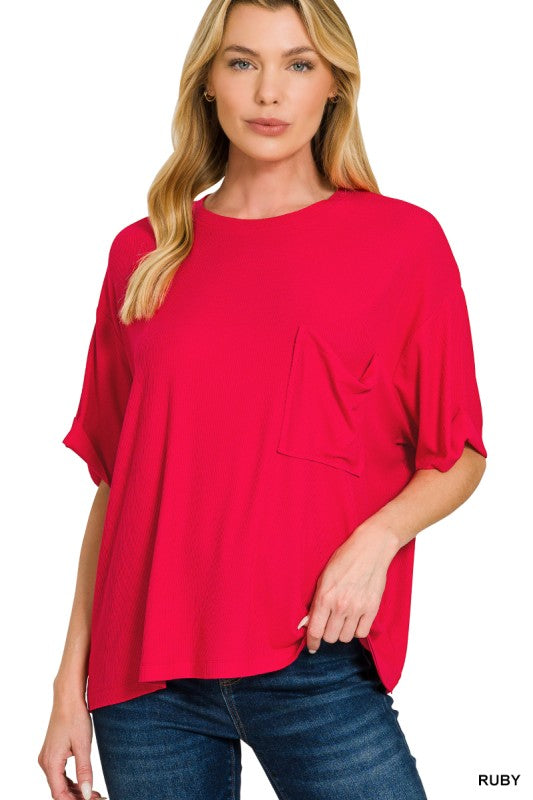 Oversized Ribbed Top- Ruby