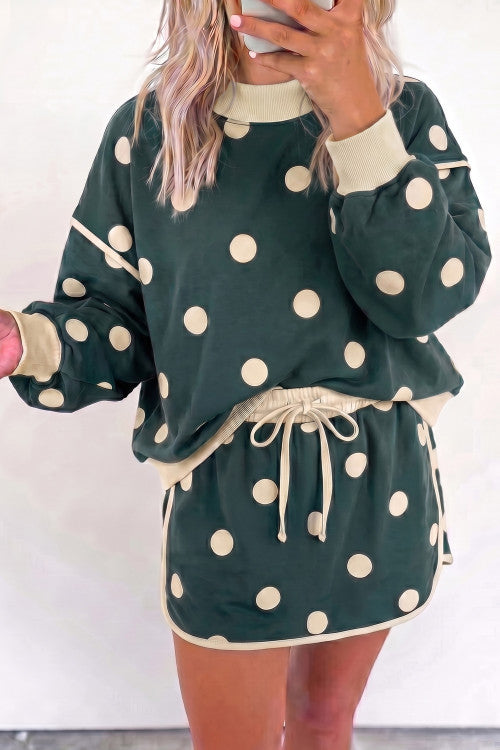 Green Polka Dot Sweatshirt & Skort Set