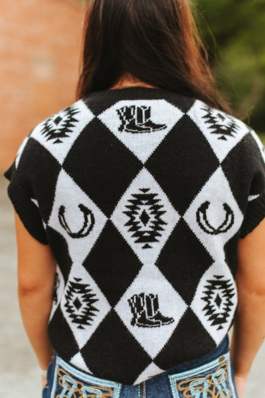 Black Western Sweater Top
