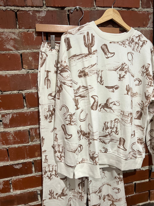Cream Western Set - Sweatshirt & Sweatpants