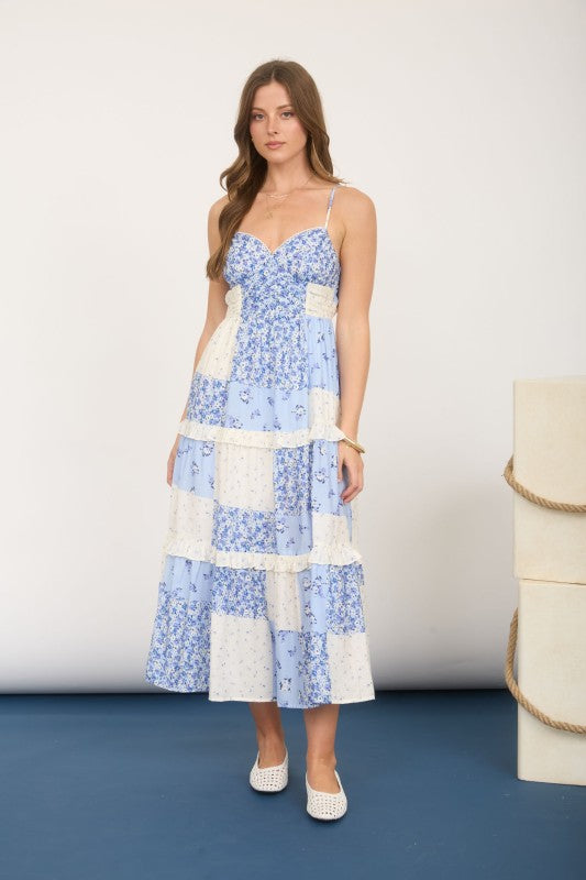 Blue Boho Patchwork Dress