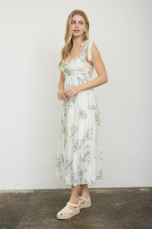 Floral Lace Trim Midi Dress