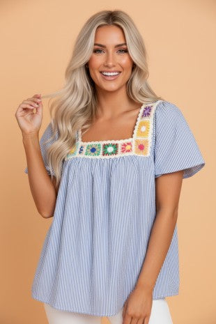 Striped Crotchet Knit Top