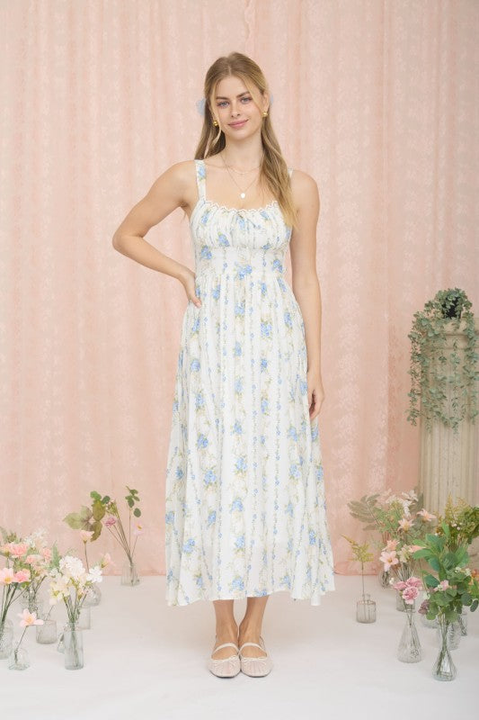 Blue Corset Floral Dress