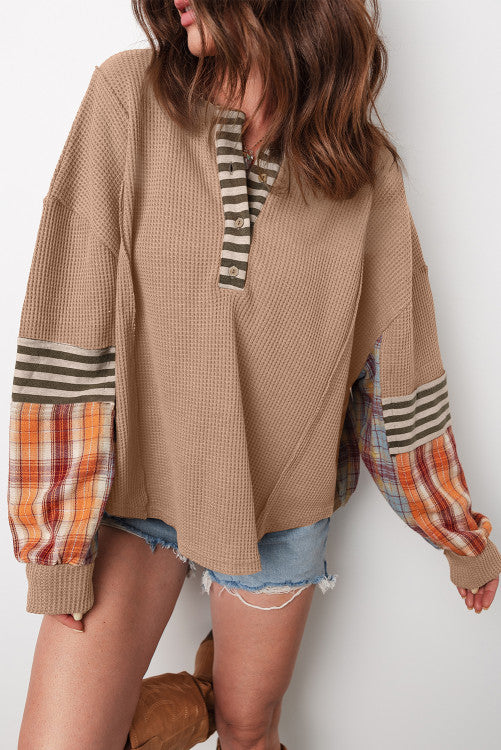 Patchwork Plaid Knit Top