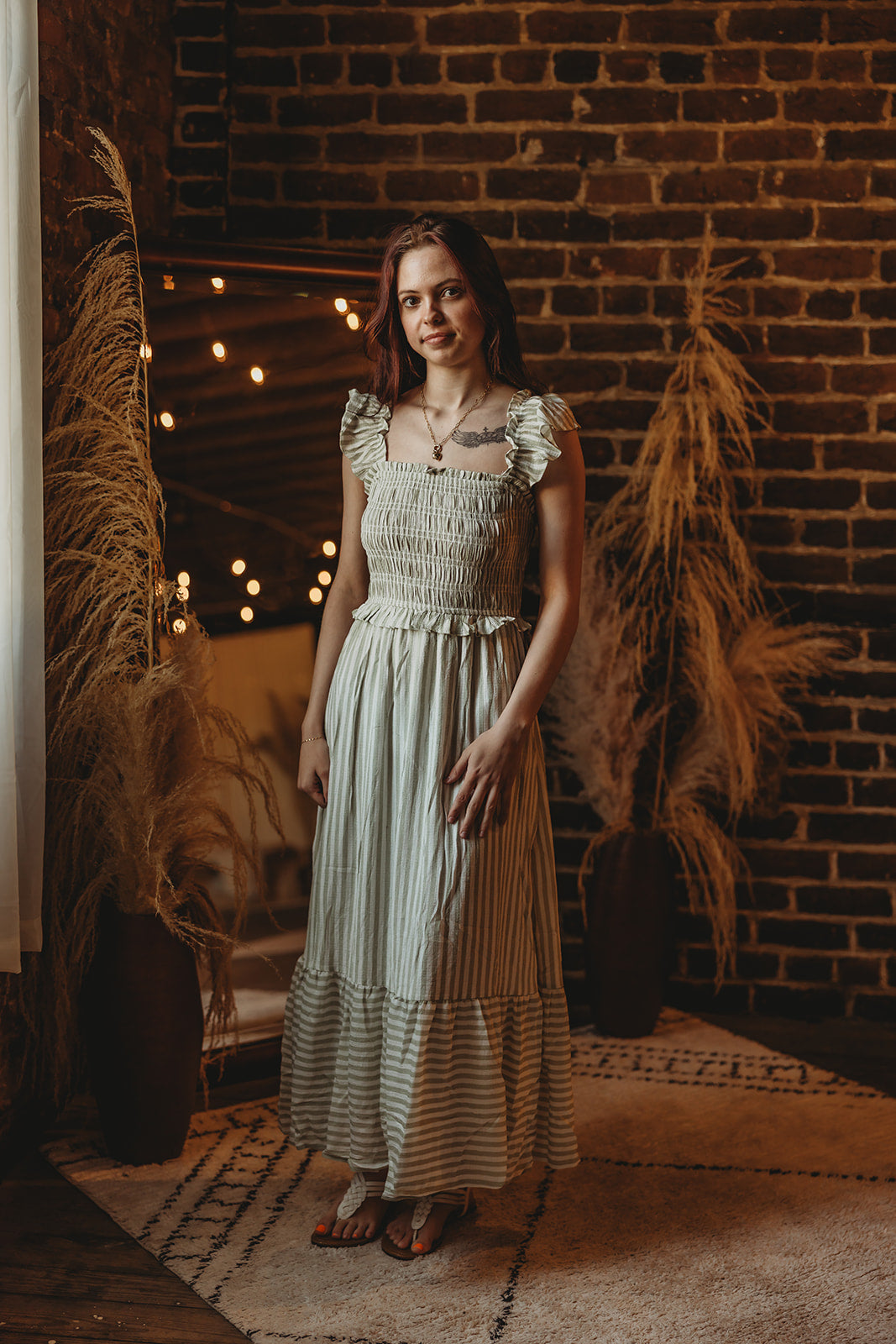 Green Striped Midi Dress