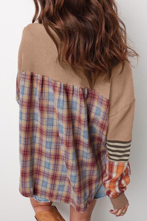Patchwork Plaid Knit Top