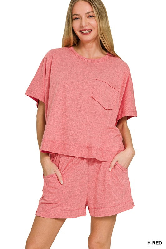 Exposed Seam 2pcs Set-  Heather Red