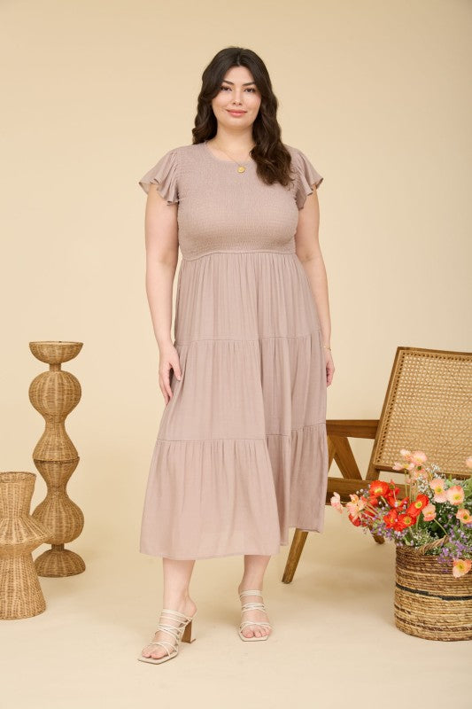 Taupe Midi Dress- Plus