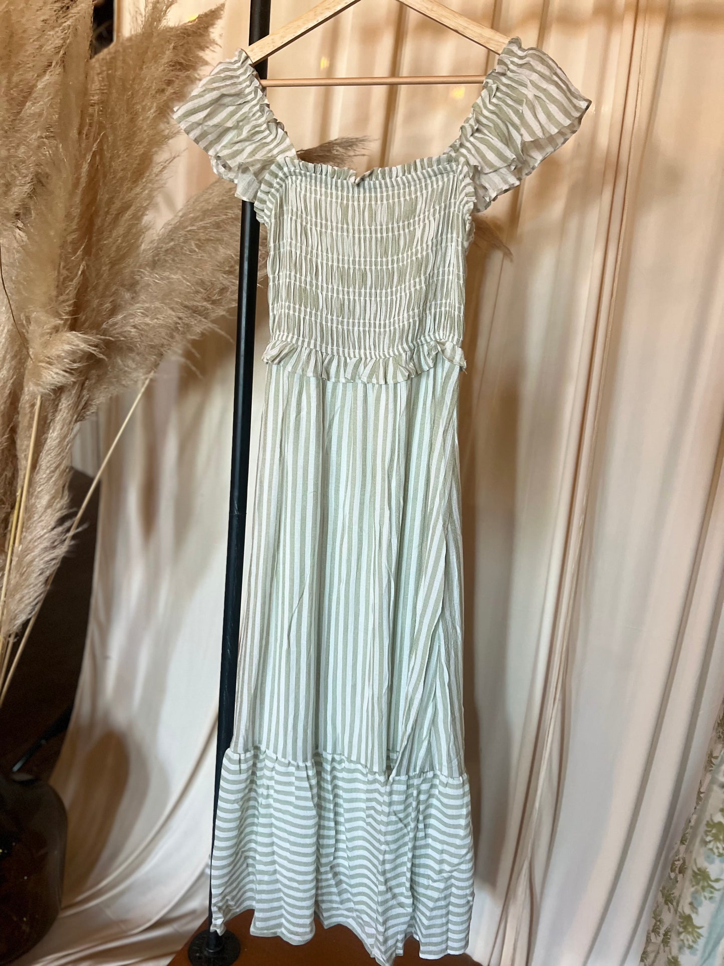 Green Striped Midi Dress