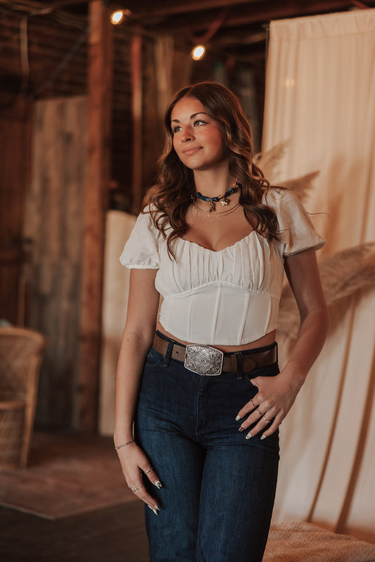 White Corset Tie Top