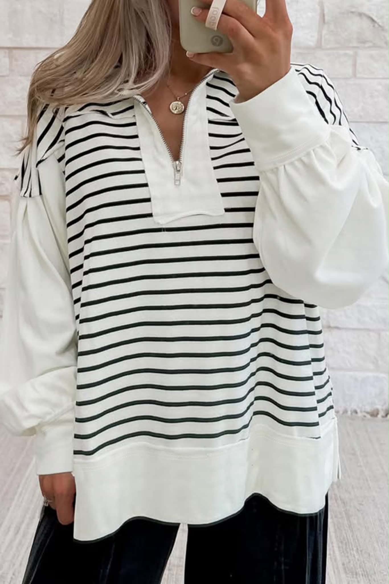White Stripe Color Block Zip up