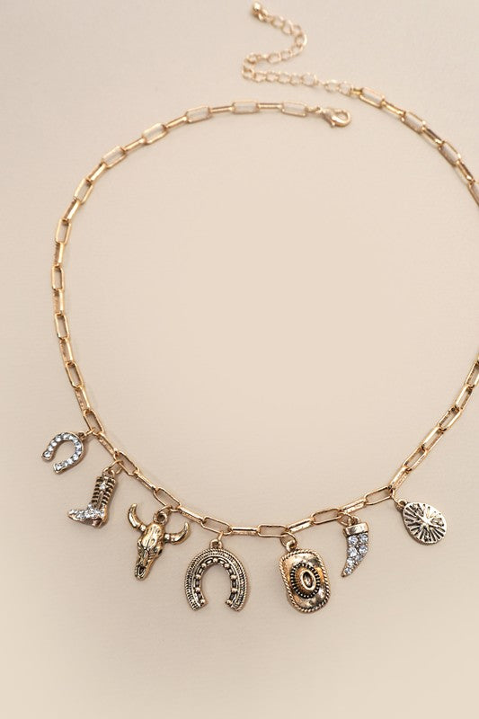 Rhinestone western charm necklace