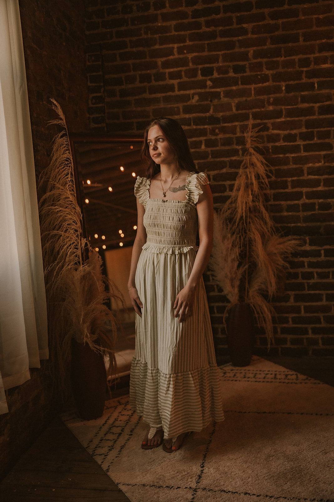 Green Striped Midi Dress
