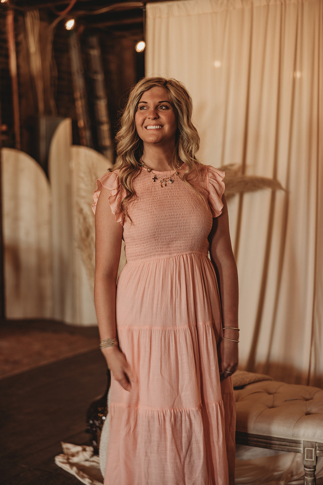 Pink Flutter Sleeve Midi