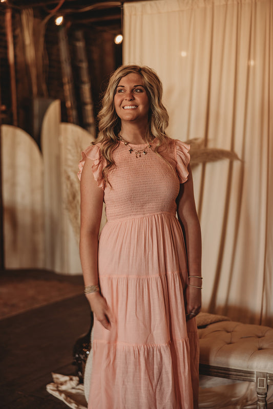 Pink Flutter Sleeve Midi