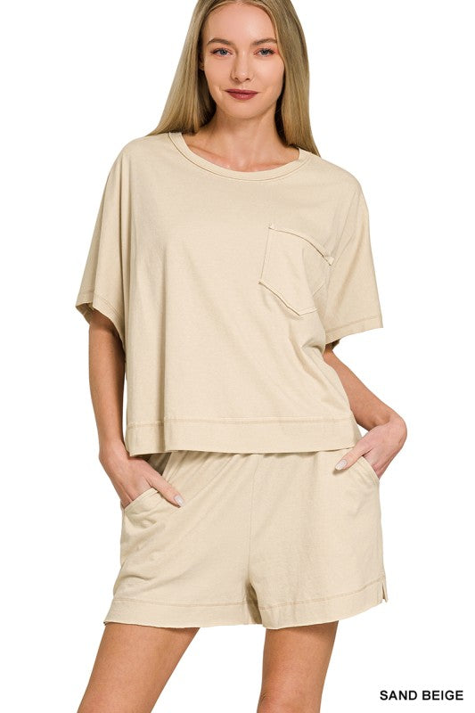 Exposed Seam 2pcs Set-  Beige