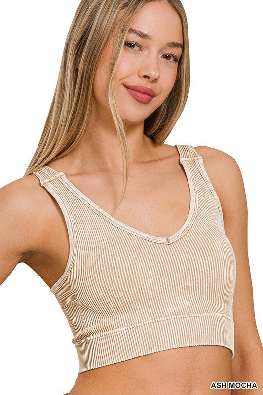 Padded Ribbed Crop- Ash Mocha