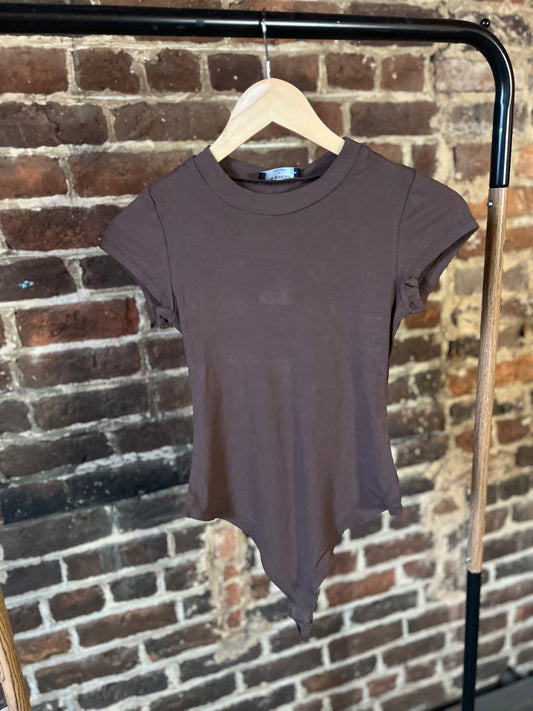 Brown Ribbed Bodysuit