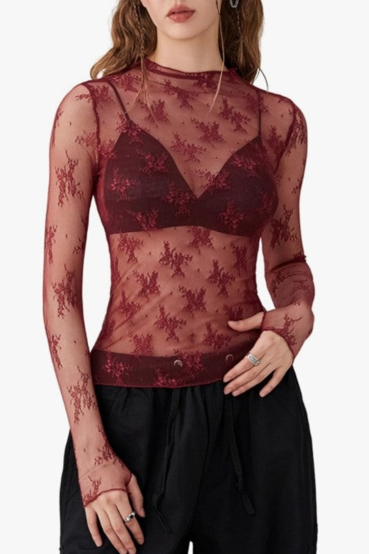 Burgundy Lace Top