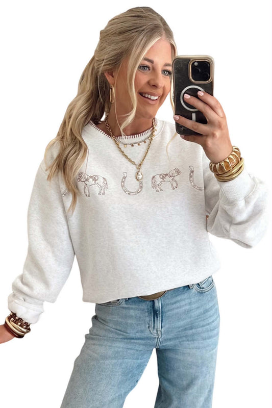 Western Embroidered Gray Sweatshirt