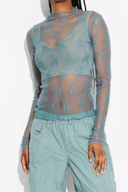 Dusty Blue Lace Top