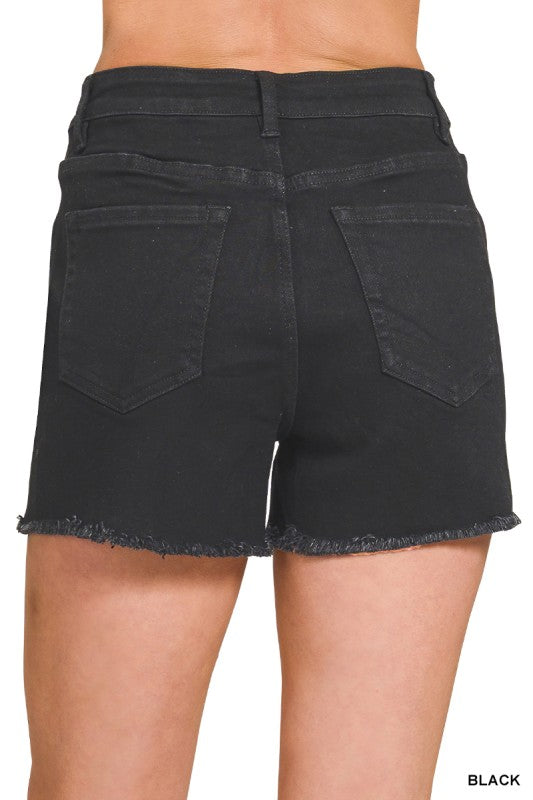 Black Frayed Hem Shorts
