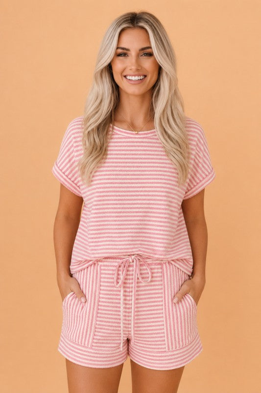 Pink Texted Striped Set