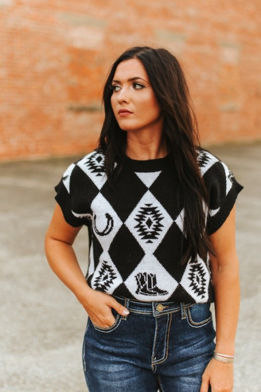 Black Western Sweater Top