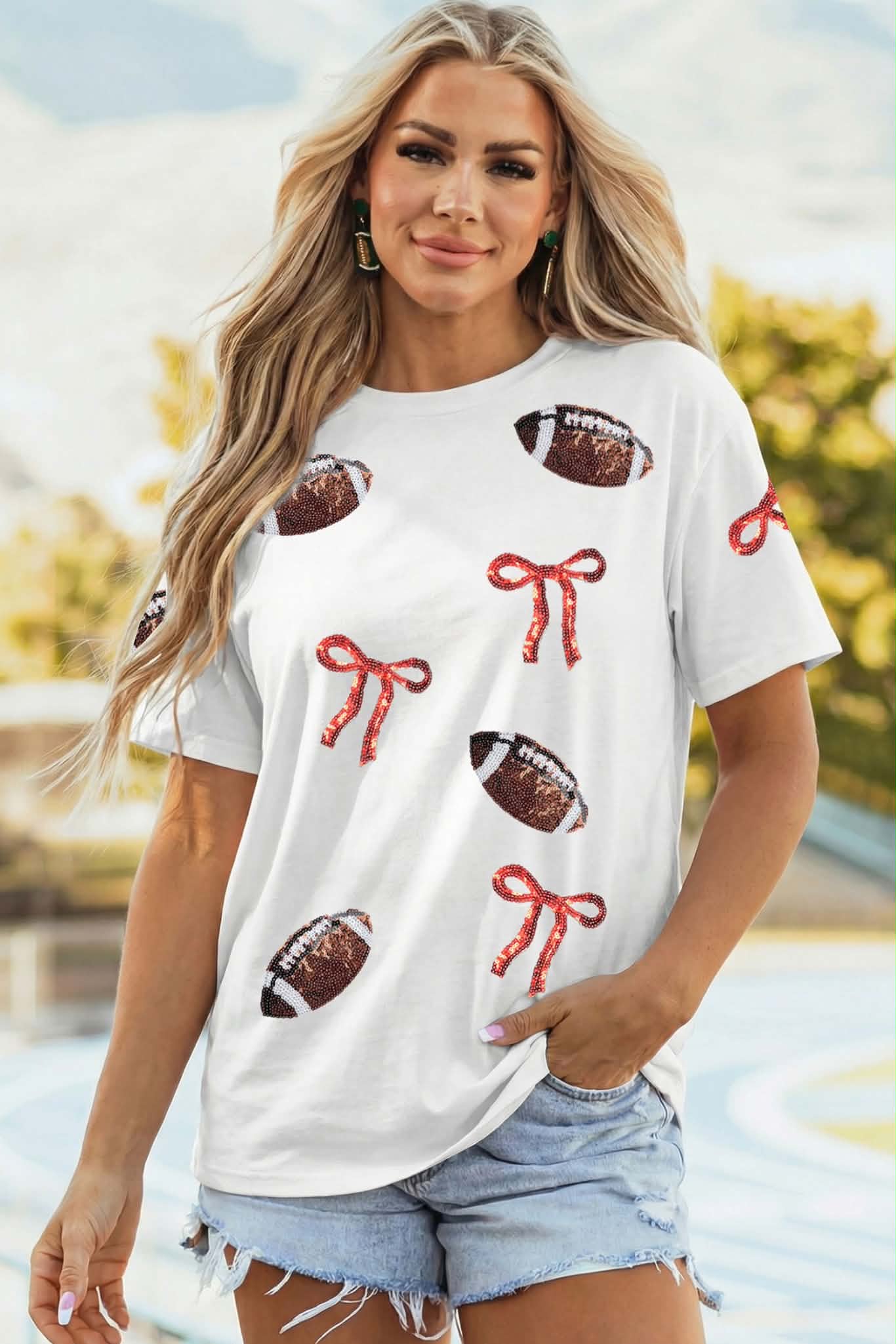 White Sequin Football Tee