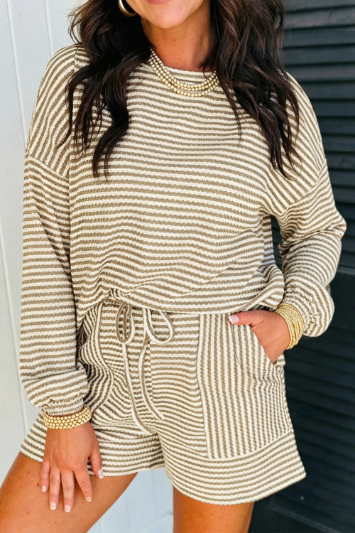 Longsleeve Brown Striped 2 Piece Set