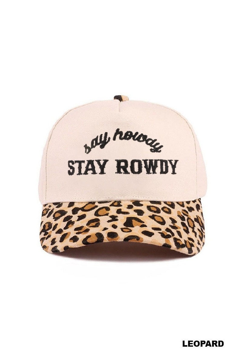 Say Howdy Stay Rowdy Trucker Hat-Leopard