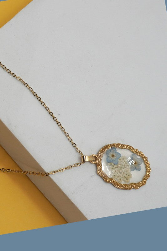 Oval Pressed Flower Necklace