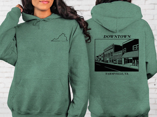 Downtown Farmville Hoodie with VA Front Pocket