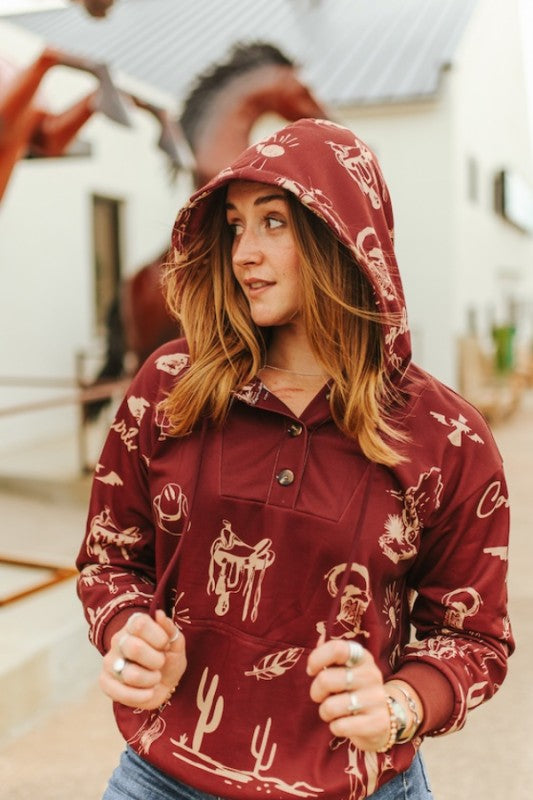 Burgundy Western Hoodie
