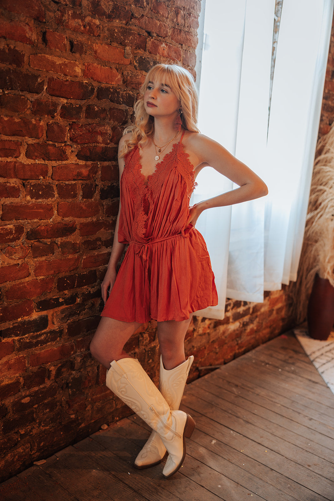 Coral Boho Romper